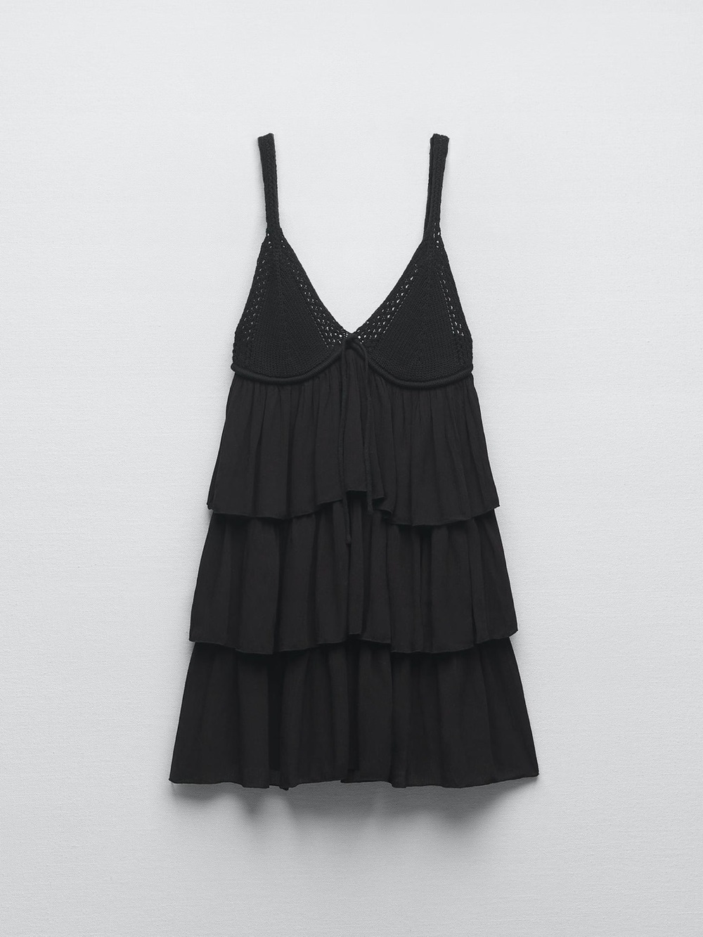 Zara Black Tiered Crochet Bust Mini Dress